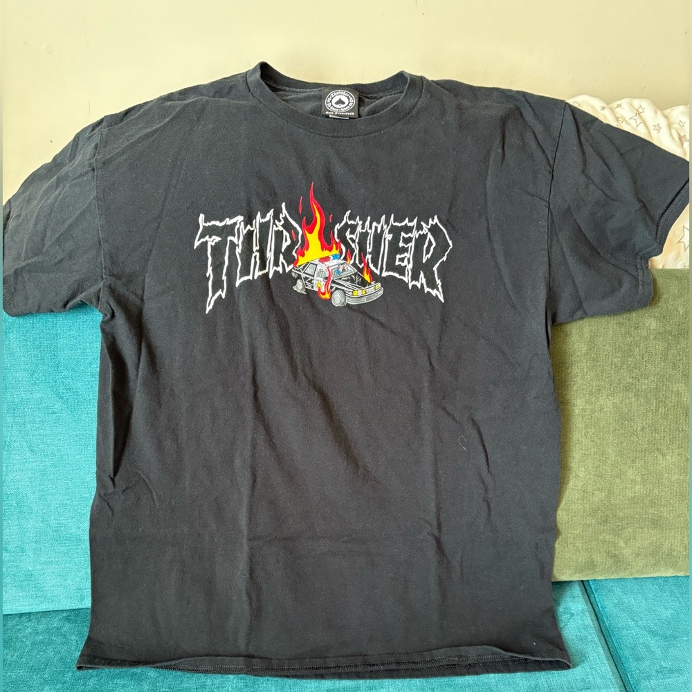 Thrasher Black Tee with Fiery Graphic